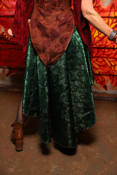12. Crescent Skirt in Emerald Rose Satin - The Sensual Solstice Collection