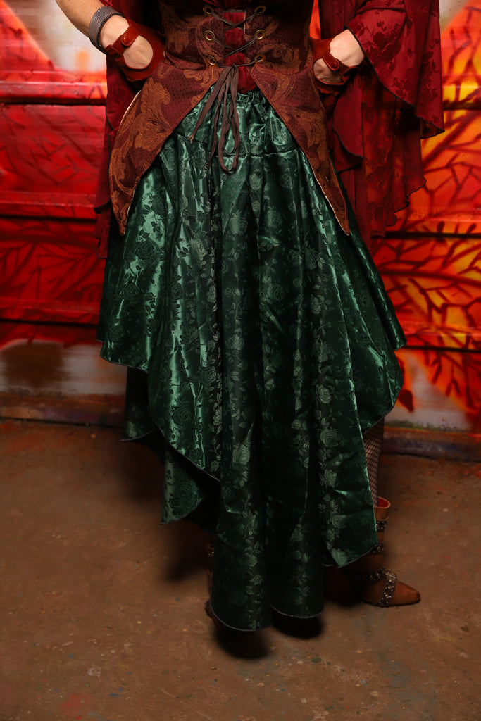 12. Crescent Skirt in Emerald Rose Satin - The Sensual Solstice Collection