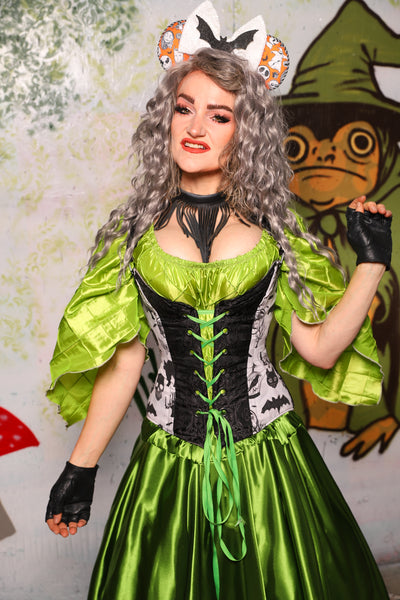 Petite Courtier Overbust in Black Filigree Jacquard w/The Moon & the Raven Front Panels - Spooky Saturday Part 4