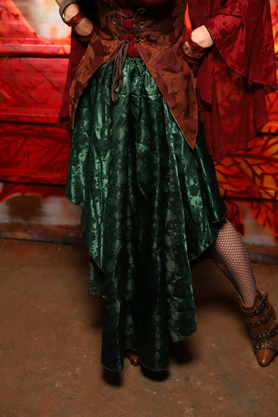 12. Crescent Skirt in Emerald Rose Satin - The Sensual Solstice Collection