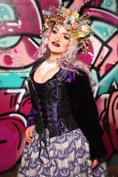 Petite Aurora Corset In Purple and Black Medallion #27 - The Orchid Oracle Collection