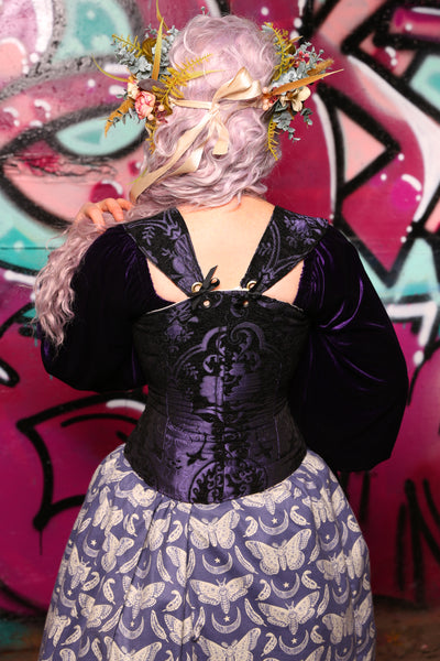 Petite Aurora Corset In Purple and Black Medallion #27 - The Orchid Oracle Collection