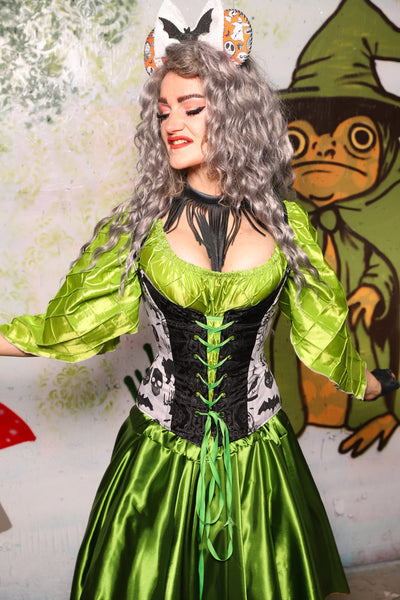 Petite Courtier Overbust in Black Filigree Jacquard w/The Moon & the Raven Front Panels - Spooky Saturday Part 4