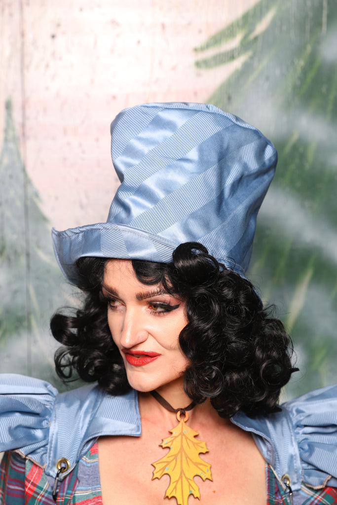 Regency Top Hat in Powder Blue Matte and Satin Stripe - Day 8 of 12 Days of Damsel Christmas 2025