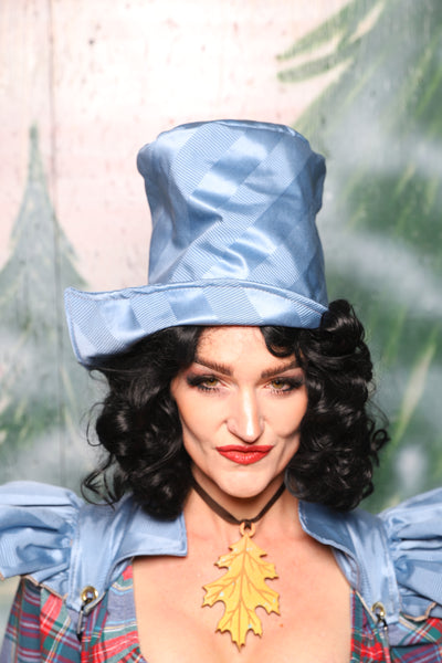 Regency Top Hat in Powder Blue Matte and Satin Stripe - Day 8 of 12 Days of Damsel Christmas 2025