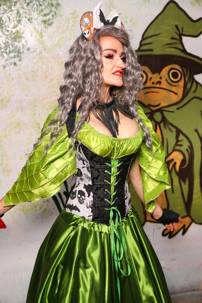 Petite Courtier Overbust in Black Filigree Jacquard w/The Moon & the Raven Front Panels - Spooky Saturday Part 4