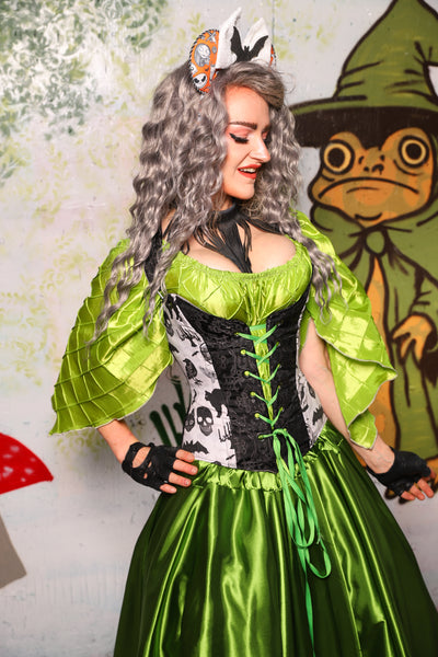 Petite Courtier Overbust in Black Filigree Jacquard w/The Moon & the Raven Front Panels - Spooky Saturday Part 4