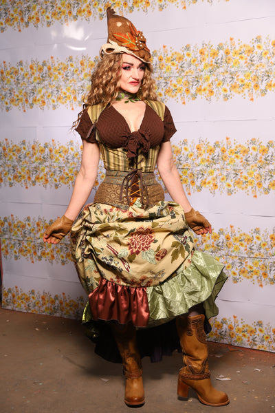 53. Swoon Skirt In Thistle And Teacakes Floral With Patchwork Ruffle - The Leave It To Beaver Collection