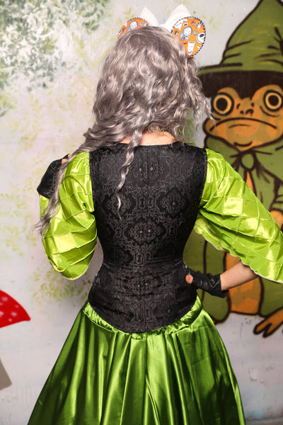 Courtier Overbust in Black Filigree Jacquard w/The Moon & the Raven Front Panels - Spooky Saturday Part 4
