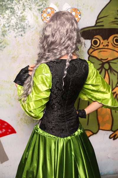 Petite Courtier Overbust in Black Filigree Jacquard w/The Moon & the Raven Front Panels - Spooky Saturday Part 4