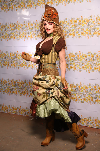 53. Swoon Skirt In Thistle And Teacakes Floral With Patchwork Ruffle - The Leave It To Beaver Collection