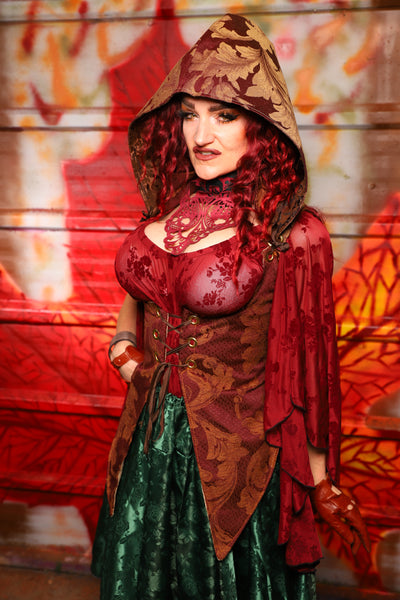 17. Detachable Hood in Gilded Leaf-work Rust Tapestry - The Sensual Solstice Collection