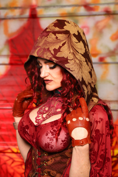 17. Detachable Hood in Gilded Leaf-work Rust Tapestry - The Sensual Solstice Collection