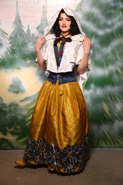 Tulip Skirt in Gold Pintuck w/Snowflake Embroidery Applique - Day 8 of 12 Days of Damsel Christmas 2025