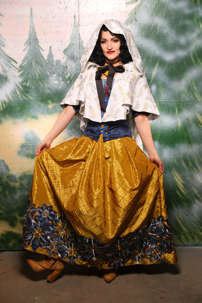 Tulip Skirt in Gold Pintuck w/Snowflake Embroidery Applique - Day 8 of 12 Days of Damsel Christmas 2025