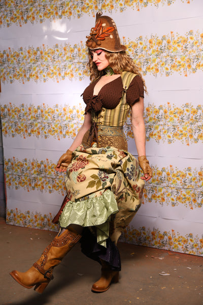 53. Swoon Skirt In Thistle And Teacakes Floral With Patchwork Ruffle - The Leave It To Beaver Collection