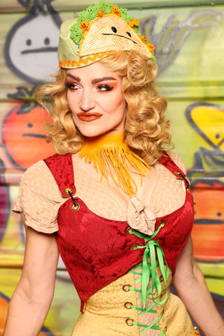 Cropped Marie Corset in Scarlet Damask - "Taco Monday! Celebrating 22 Years of Damsel"
