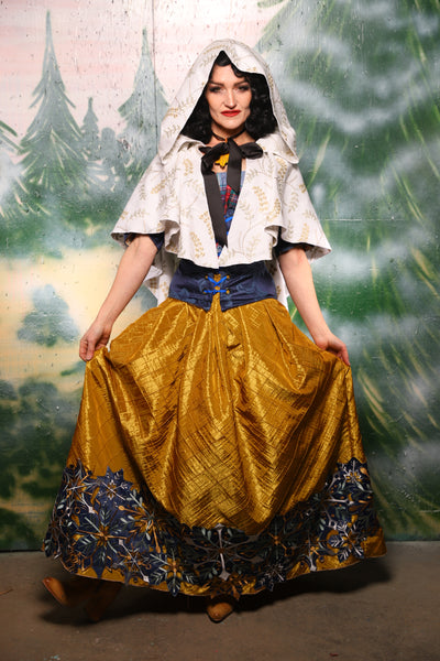Tulip Skirt in Gold Pintuck w/Snowflake Embroidery Applique - Day 8 of 12 Days of Damsel Christmas 2025