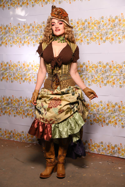 53. Swoon Skirt In Thistle And Teacakes Floral With Patchwork Ruffle - The Leave It To Beaver Collection