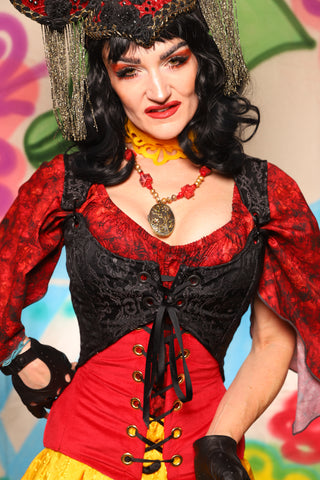 Cropped Marie Bodice in Black Filigree Jacquard *PLEASE order by BUST Measurement, NOT waist!* - The "Twisted Tea Party" Collection
