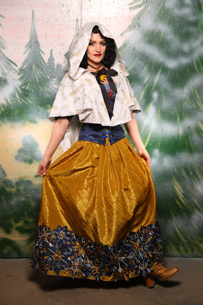 Tulip Skirt in Gold Pintuck w/Snowflake Embroidery Applique - Day 8 of 12 Days of Damsel Christmas 2025