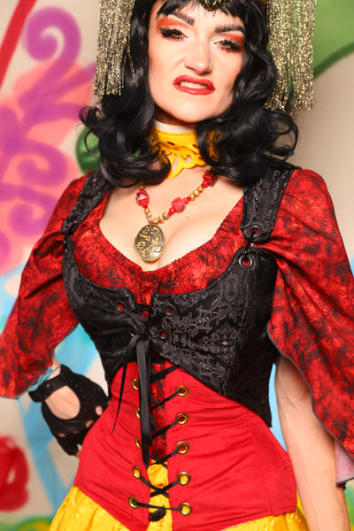 Cropped Marie Bodice in Black Filigree Jacquard *PLEASE order by BUST Measurement, NOT waist!* - The "Twisted Tea Party" Collection