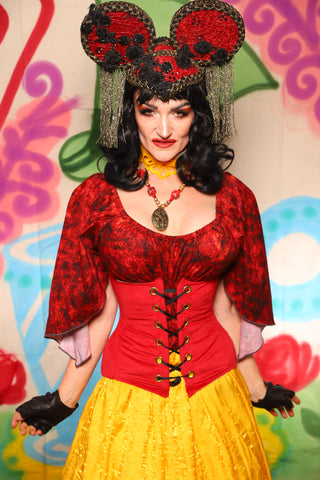 Petite Wench Corset in Red Upholstery - The "Twisted Tea Party" Collection
