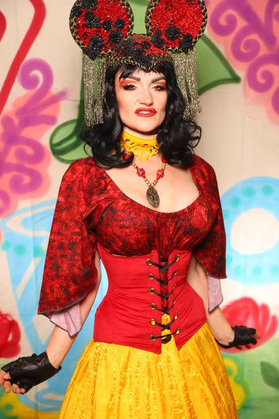 Petite Wench Corset in Red Upholstery - The "Twisted Tea Party" Collection