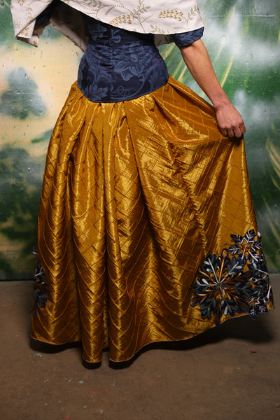 Tulip Skirt in Gold Pintuck w/Snowflake Embroidery Applique - Day 8 of 12 Days of Damsel Christmas 2025