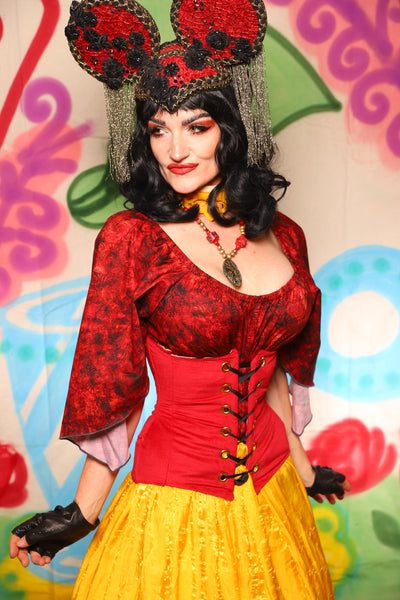 Petite Wench Corset in Red Upholstery - The "Twisted Tea Party" Collection