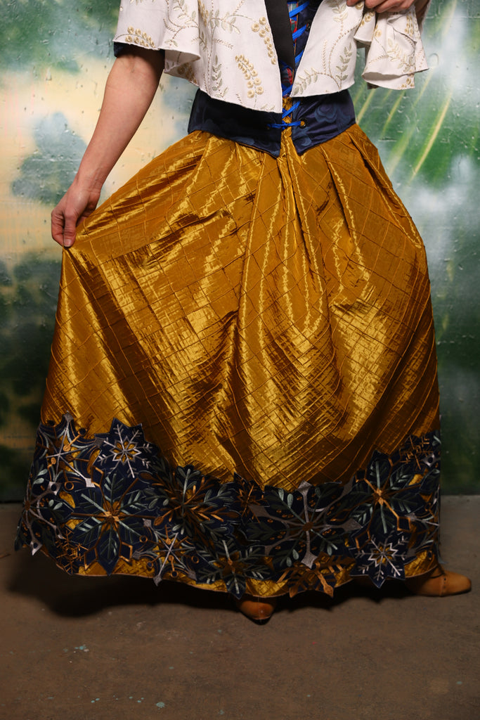 Tulip Skirt in Gold Pintuck w/Snowflake Embroidery Applique - Day 8 of 12 Days of Damsel Christmas 2025