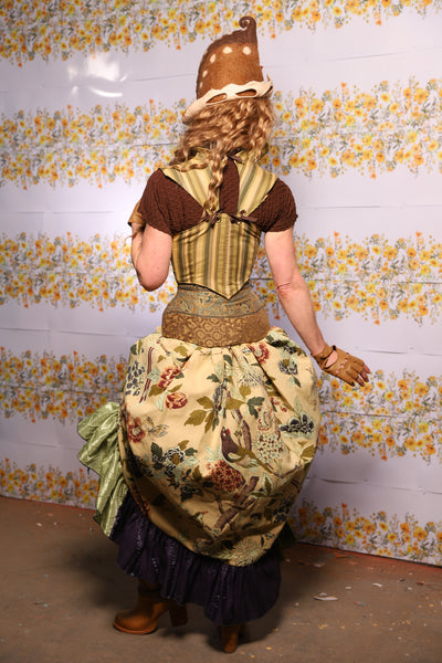 53. Swoon Skirt In Thistle And Teacakes Floral With Patchwork Ruffle - The Leave It To Beaver Collection