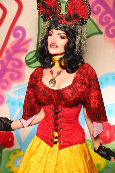 Petite Wench Corset in Red Upholstery - The "Twisted Tea Party" Collection