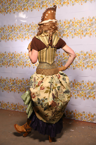53. Swoon Skirt In Thistle And Teacakes Floral With Patchwork Ruffle - The Leave It To Beaver Collection