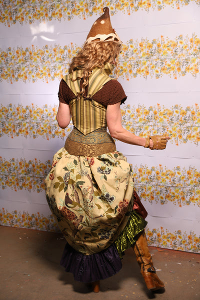 53. Swoon Skirt In Thistle And Teacakes Floral With Patchwork Ruffle - The Leave It To Beaver Collection