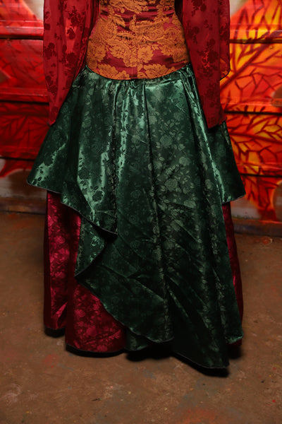 01. Apron Skirt in Emerald Rose Satin - The Sensual Solstice Collection