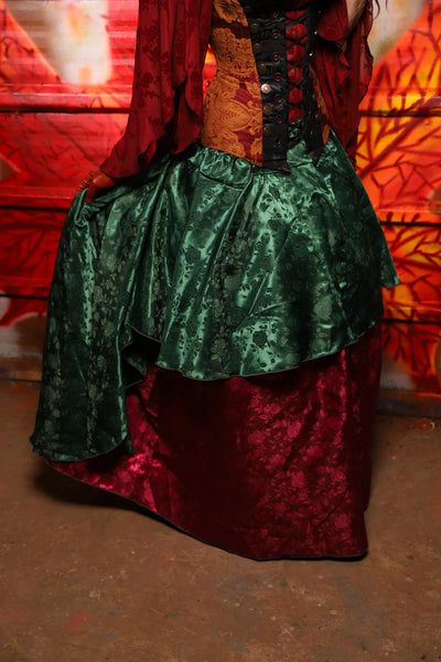 01. Apron Skirt in Emerald Rose Satin - The Sensual Solstice Collection