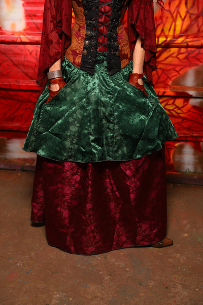 01. Apron Skirt in Emerald Rose Satin - The Sensual Solstice Collection