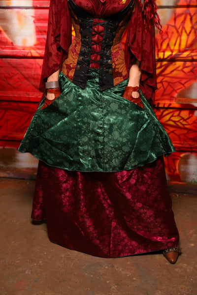 01. Apron Skirt in Emerald Rose Satin - The Sensual Solstice Collection