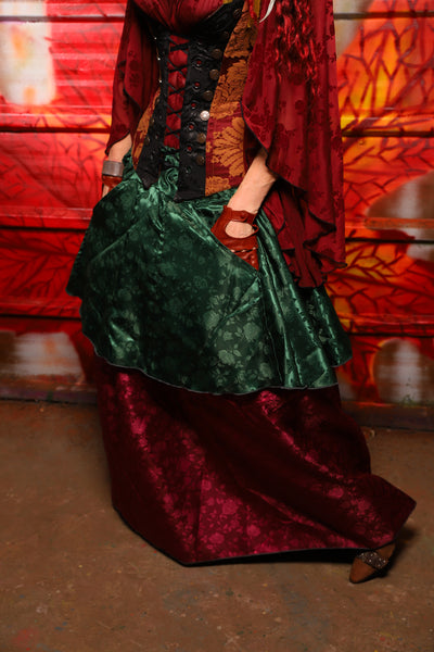 01. Apron Skirt in Emerald Rose Satin - The Sensual Solstice Collection