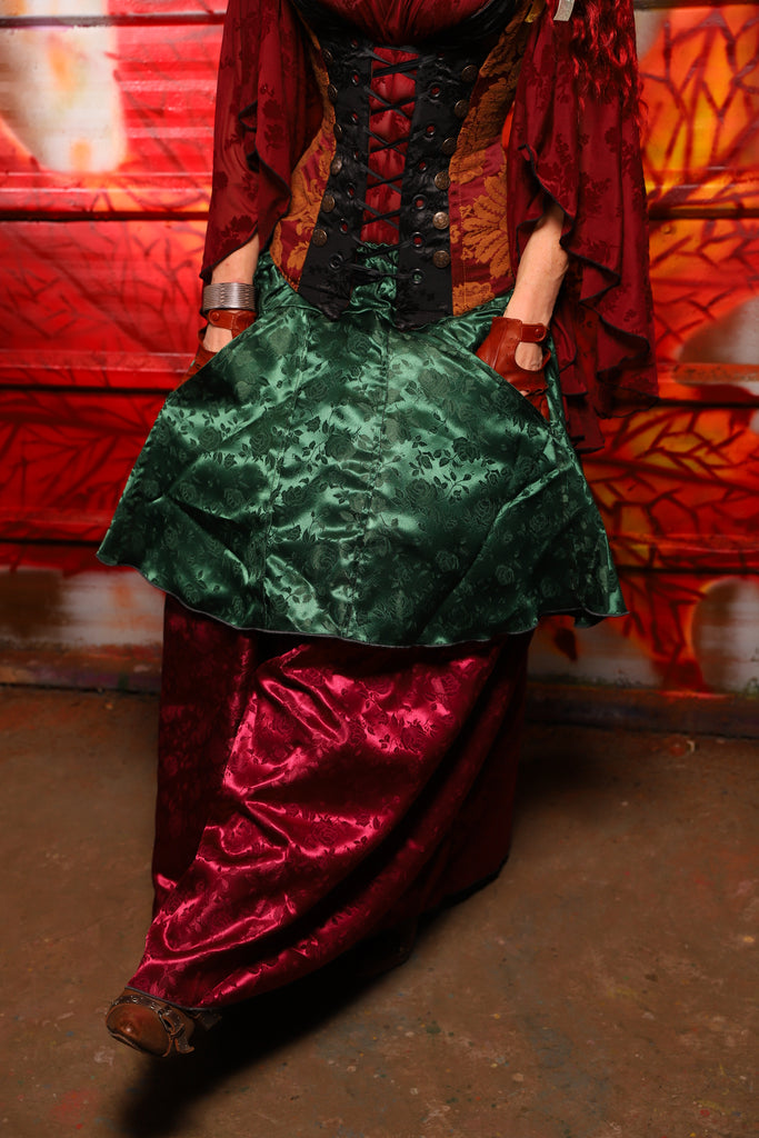 01. Apron Skirt in Emerald Rose Satin - The Sensual Solstice Collection