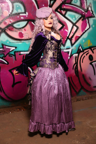 Overbust Voyager Corset WITH Peplum in Royalty Damask #25 - The Orchid Oracle Collection