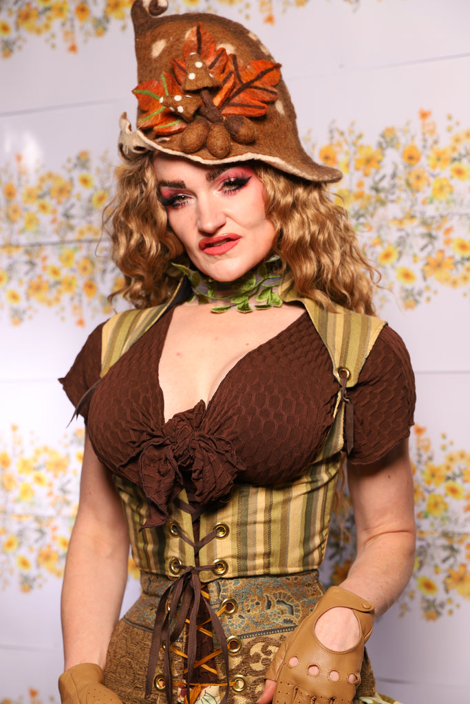 15. Cropped Fae Corset In Olive Green Stripe With Sorcerer Straps - Th Damsel in this Dress Corsets 15. Cropped Fae Corset In Olive Green Stripe With Sorcerer Straps - Th Damsel in this Dress Corsets