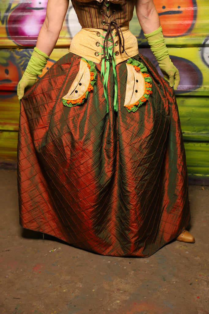 Tulip Skirt in Two Tone Tangerine & Green Pintuck - "Taco Monday! Celebrating 22 Years of Damsel" (Copy)