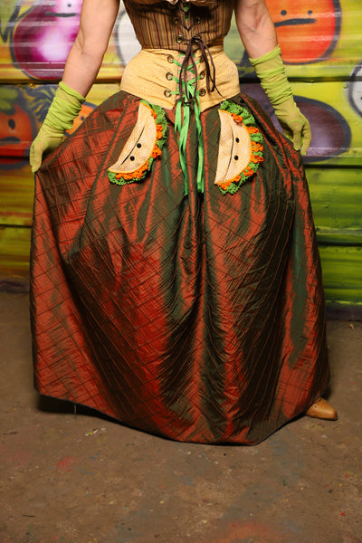 Tulip Skirt in Two Tone Tangerine & Green Pintuck - "Taco Monday! Celebrating 22 Years of Damsel" (Copy)