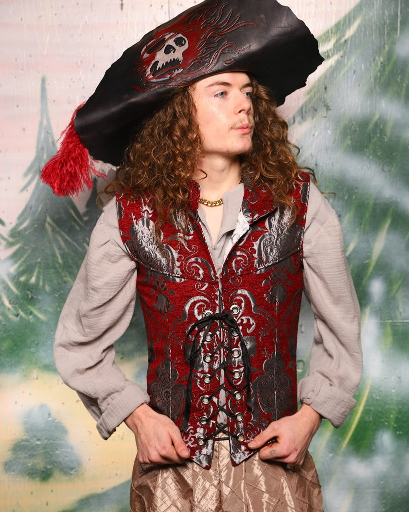 Men's Flynn Vest in Crimson & Silver Medallion - Day 2 of 12 Days of Christmas