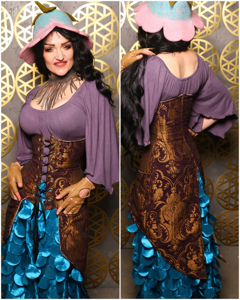 Siren Corset w/pockets in Plum & Gold Medallion - The “Pick Pocket Princess” Collection