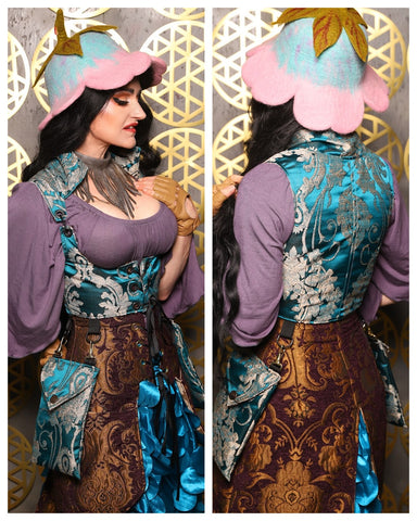 14. Cropped Vixen w/hardware *AND POCKETS* in Teal Damask - The “Pick Pocket Princess” Collection