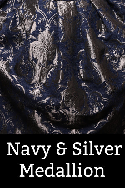 30. Petite Siren Underbust Corset in Navy & Silver Medallion - The Sapphire Séance Collection