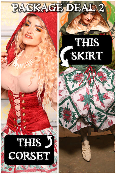 PACKAGE DEAL!+ Hooded Petite Vixen Corset in Scarlet Medallion + Tulip Skirt Set - Day 2 of 13 Days of Halloween 2025